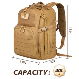 AZULDEZ 40L Military Tactical Backpack for Men, Molle EDC Daypack Work Backpack for Hiking, Army 3 Days Assault Pack & Bug Out Bag with Water Bladder Compartment (05-Khaki)