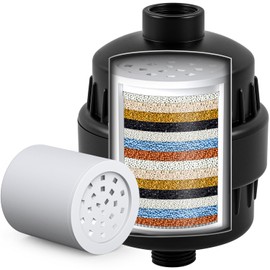 G-Promise 16 Stage Shower Filter For Hard Water, Reduces Chlorine and Fluoride, Improves Dry Skin, Universal With G1/2" Threads Design, Comes With a Replacement Cartridge (matte black)