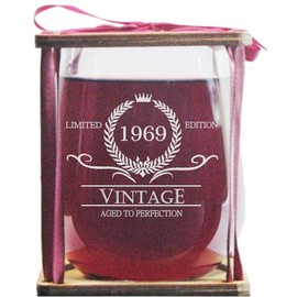 Vintage 1969 Limited Edition - Aged To Perfection Stemless Wine Glass and Presentation Packaging
