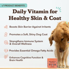 Natural Dog Company - Skin & Coat Omega Supplement | Supports Healthy Shiny Coats, Relieves Dry, Itchy Skin | Salmon & Pea Flavor - 90 Chews