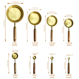 Gold Measuring Cups and Spoons Set,8 Piece Premium Stainless Steel Measuring Cups with Wood Handles,4 Stackable Wooden Measuring Cups and 4 Measuring Spoons Set for Baking Supplies in the Kitchen
