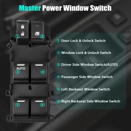 Master Power - Interruptor de control de ventana para Honda Accord Sport 2013-2017, interruptor de control de ventana eléctrica del lado del conductor delantero izquierdo 35750-T2A-A91