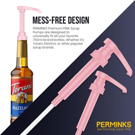 PERMINKS Premium Syrup Pump Compatible with Torani 750 ml Bottle, Davinci Syrups - No Spill, No Clog Syrup Pump Dispenser for Vanilla, Snow Cone, Blueberry, Coffee Flavoring & More (Pack of 3, Pink)