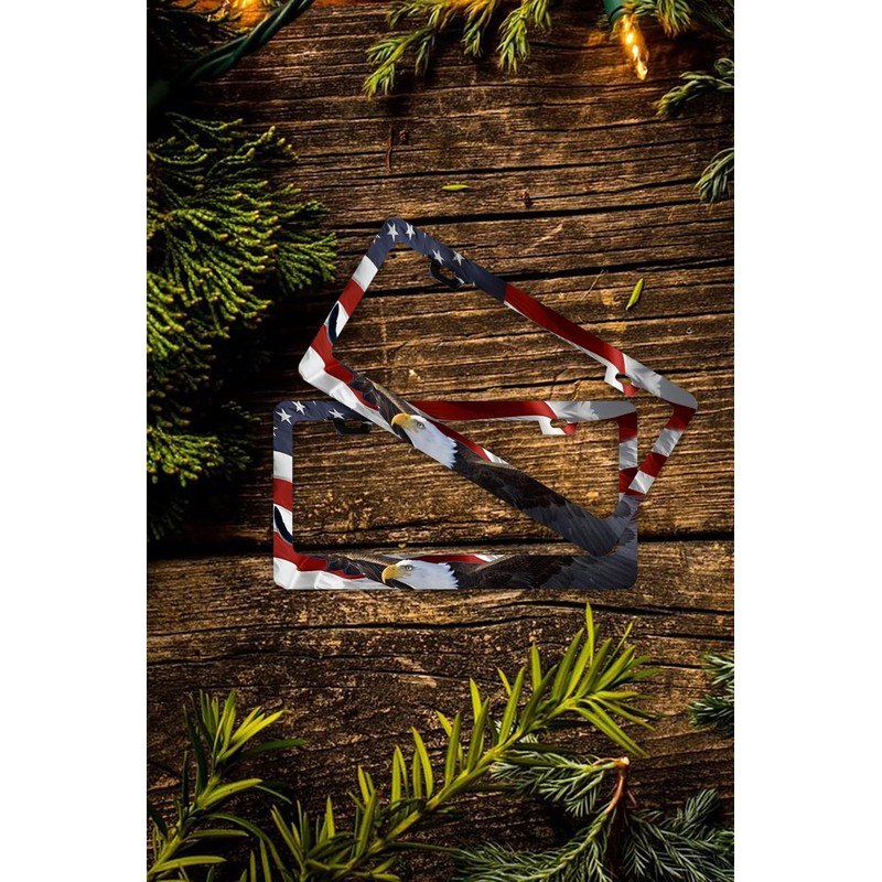American Flag Eagle License Plate Frames - 2 Pcs Set
