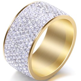 Jude Jewelers 12mm Stainless Steel Rhinestone Filled Eternity Style Wedding Band Ring (Gold Clear, 9)