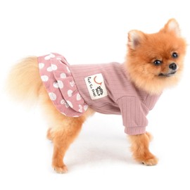 SMALLLEE_LUCKY_STORE Pet Clothes Girls Puppy Knit Sweater Dress for Small Medium Dog Cat Dots Tiered Skirt Female Yorkie Chihuahua Apparel,Pink,XXL