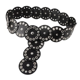 TOFBS Belt for Women Vintage Fashion Round Disc Hook Closure Leather Belt Openwork Metal Adjustable Belt Western Cowgirl Wide, silver