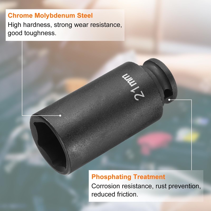 sourcing map Deep Impact Socket 3/8" Square Drive by 21mm