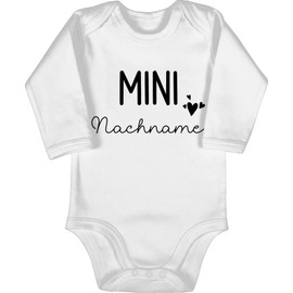 Geschenk mit Namen personalisiert by Shirtracer - Bodysuit Long Sleeve Girl Boy - Mini Last Name | Pregnancy Announcement Gift Birth Baby, 1 White