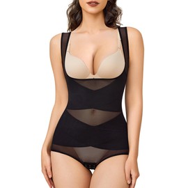 BRABIC Mesh Shapewear Bodysuit Tummy Control for Women Plus Size Faja Body Shaper Bodysuit Butt Lifter(Black,Large)