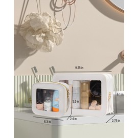 FFpaw 2 Pcs Clear Makup Bag Set, Small Travel Cosmetic Case Waterproof Clear Cosmetic Bags with Zipper Cute Make Up Bag Pouch Mini Car Essentials for Women Travel Car Organizer (White Set)