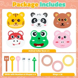 Animal Ring Toss Game Set, 6 Cartoon Bases & 36 Rings, Summer Beach Toss Ring Game, Party Favors & Birthday Gifts, Indoor Family & Adult Fun Activity