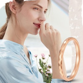 Flongo Women's Ring Rose Gold Silver: Women Rings Wedding Couples Rings for Partner Couples Promise Engagement Wedding Rings Tungsten Jewellery Gift Partner Rings for Couple Valentine's Day 2 mm Wide