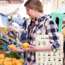 The Office Alphabet Tote Bag TV Show Merchandise Fans Kitchen Gifts Reusable Grocery Canvas Theme Presents for Office/Women/Sister, Shoulder/Travel/Work, White