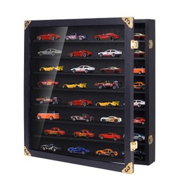 Giant Hot Wheels Display Case with Wall Mounts,Display up to 80 Cars ,Model Hot Toy Cars Storage Organizer,15.7*2.75*16.7 Inches,UV Protection Acrylic Glass Door,Gold Lock,Black
