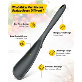 Pack of 2 Cooking Spoons for Non Stick Cookware, Multifunction Spatula Spoon BPA-Free, One-Piece Design, Suitable for Scooping, Scraping, Serving and Mixing(Black-Gray)