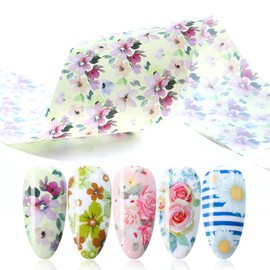 Flowers Nail Foil Transfer Stickers Nail Art Supplies, 10 Flowers Patterns Nail Foils Designs Daisy Floral Nail Art Decals for Acrylic Nails Polish Supplies DIY Fingernail Charms Blossom Decorations