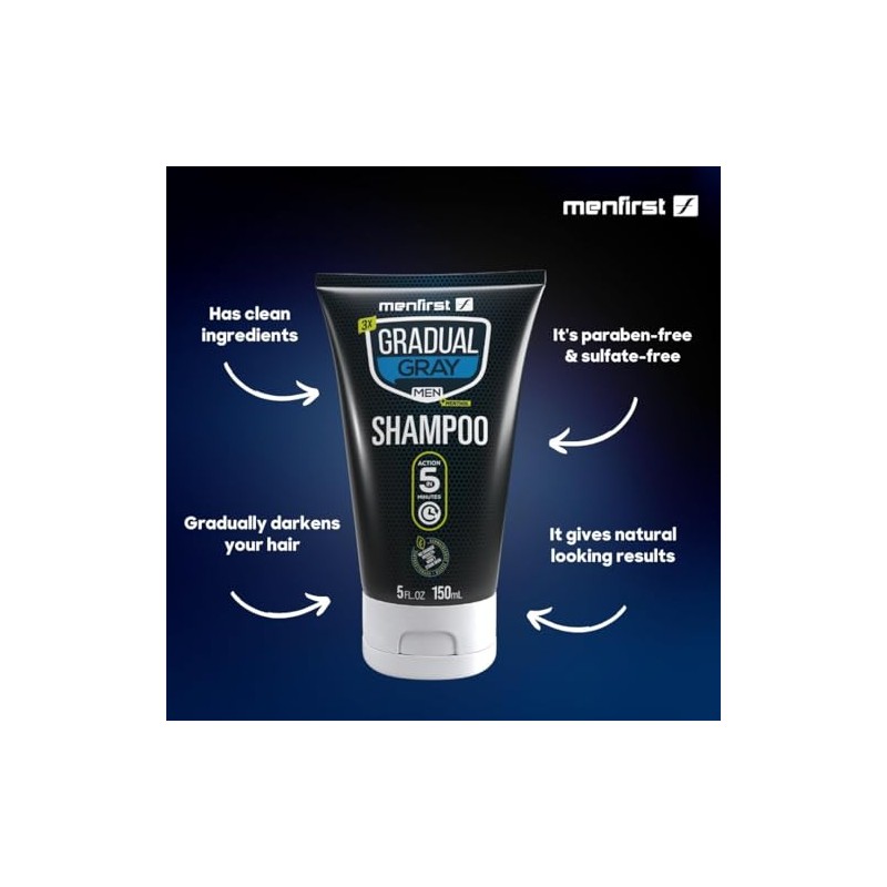MENFIRST - Champú para oscurecer el cabello gris, color gradual
