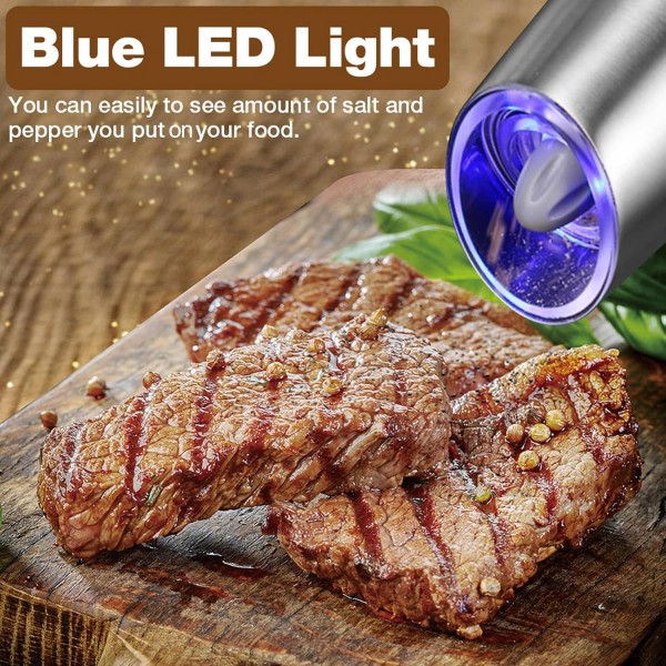 Gravity Electric Salt and Pepper Grinder Set of 2, Adjustable