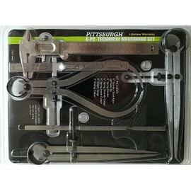 Pittsburgh TECHNICAL MEASURING SET STEEL  Ruler, Divider, Calipers Depth Gauge, 6 Pieces
