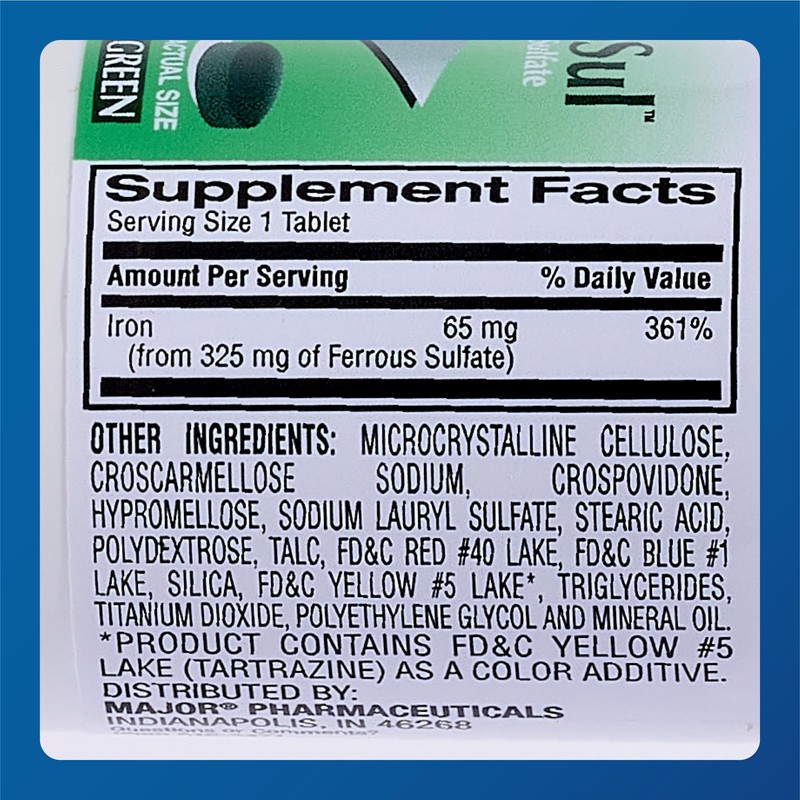 Major Ferosul - Ferrous Sulfate 325mg Tablets with 65mg of