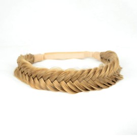 BOBIYA Wide Fishtail Synthetic Hair Braided Headband Classic Chunky Plaited Braids Elastic Stretch Hairpiece Women Girl (Golden Brown)