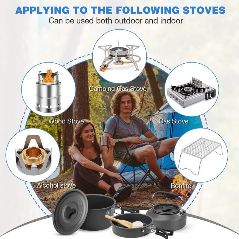 Camping Cookware Set, 14 Pieces, Aluminium Tableware, Camping Tableware, Outdoor
