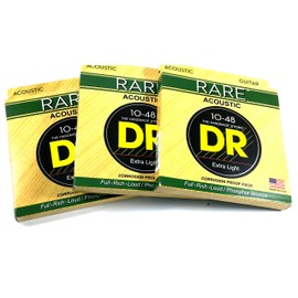 DR Guitar Strings 3 Pack Acoustic RARE Phosphor Bronze Hex Cores RPL-10 10-48