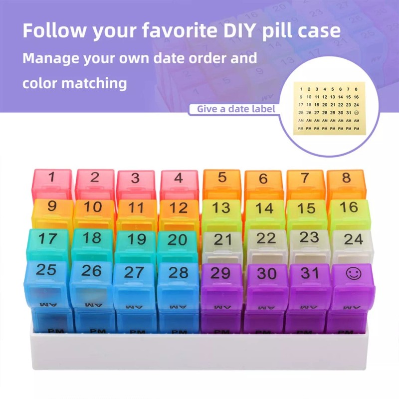 COLORWING Monthly Pill Organizer 2 Times a Day, one Month