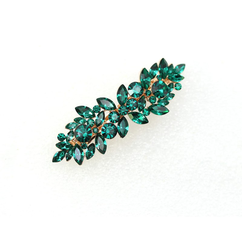Faship Gorgeous Green Rhinestone Crystal Floral Hair Barrette Clip