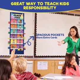 Classroom Jobs Pocket Chart with 47 Cards, Class Management Helpers for Preschool Elementary Homeschool, Teachers Must Haves Educational Supplies for Students