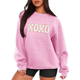MAPICK Womens Sweatshirt Oversized Embroidered Crewneck Tops Holiday Long Sleeve Outfits(Pink,Medium)