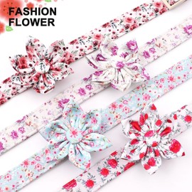 Beirui Cute Spring Dog Collar with Flower, Lightweight Soft Girl Dog Collar for Female Male Dogs, Adjustable Floral Pet Collar for Small Medium Large Dogs(Red Flower,M:12-19")