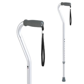 Carex Aluminum Offset Cane with Soft Cushioned Handle - Adjustable Walking Cane for Men and Women - Silver Color