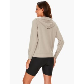 GYS Full Zip Up Hoodies for Women Bamboo Viscose Lightweight Hooded Sweatshirt with Pocket Casual Long Sleeve Terry Top, Taupe, Large