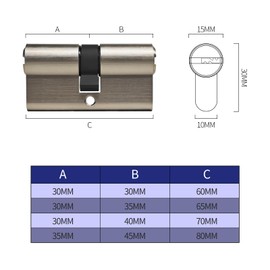 HEXIHER SE1000 Solid Locking Cylinder Simultaneous Locking Set of 2 30/40 Double Cylinder Cylinder Lock Brass with 10 Keys - Length: 70 mm, A:30 B:40