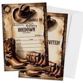 Western Hoedown Birthday Invitations, Retro West Boots Birthday Invitation with Envelopes for West Lovers, 20 Double-Sided Fill In Invitations with Envelopes, Birthday Party Favor & Supplies