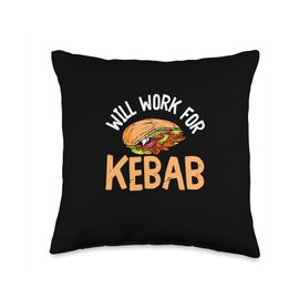 Will Work For Kebab Shawarma Grill Grilling Mediterranean Throw Pillow