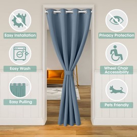 HOMEIDEAS Stone Blue Doorway Curtains Privacy, Grommet Closet Door Curtain for Bedroom, W39 x L78 Inch Solid Blackout Door Cover Curtains, Tie Back Insulated Window Curtain Drape, 1 Panel