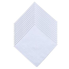 DUDU N GIRLIE Mens White Handkerchiefs Quality Cotton Gents Hankies - 12 Pack of Mans Handkerchieves Satin Border White 100% Soft Cotton Pocket Hanks