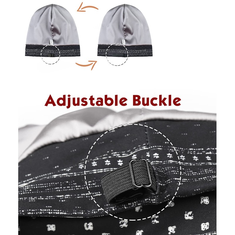 Adjustable Satin Lined Sleep Cap for Dreadlocks Curly Hair Large