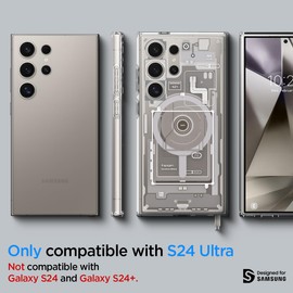 Spigen - Anillo de metal ultra híbrido MagFit diseñado para Galaxy S24 Ultra (2024) [Protección de grado militar] compatible con MagSafe - Zero One Natural Titanium