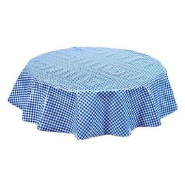 Round Freckled Sage Oilcloth Tablecloth in Gingham Blue - You Pick The Size!