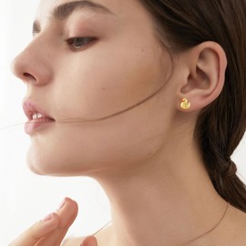 18K Gold Plated Duck Earrings Sterling Silver Cute Yellow Duck Stud Earrings for Women Animal Jewelry for Ducks Lovers