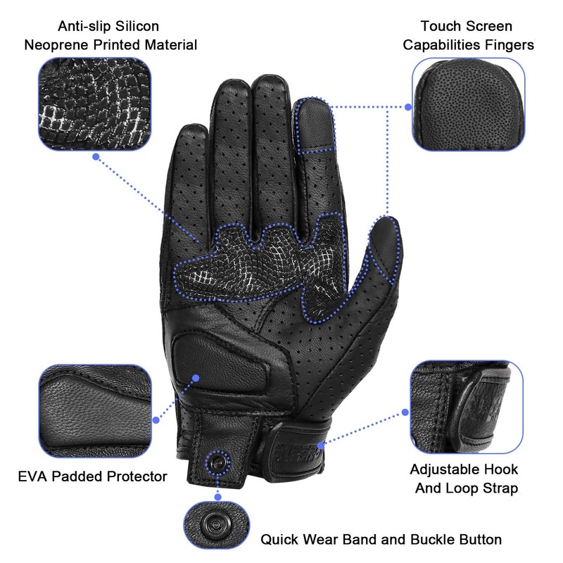 Updated Men’s Motorcycle Gloves Goatskin Leather Anti-Slip Street Bike Gloves