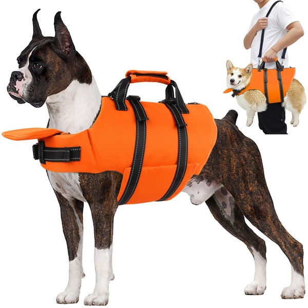 Petglad Dog Life Jacket with 4ft Leash, Reflective Pet Life