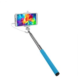 FoRapid Groupie Self Portrait Extendable Wired Selfie Stick Built-in Shutter Battery Free Compatible with iOS Smartphone 7 Plus/7/SE/6S/6S Plus/6/6 Plus/5S/Galaxy/S7/S7 Edge/Nexus 6p/LG G5 HT - Blue