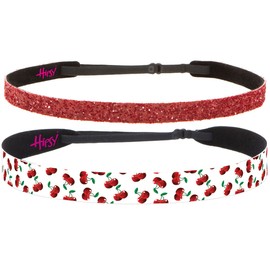 Hipsy Adjustable & No Slip Fashion Headbands for Women Cherry Gift Packs (White & Ruby Glitter)