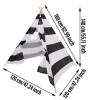 nic-473109 White Black Striped Kid Teepee Portable Canvas Tent Foldable