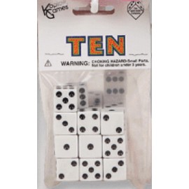 White with Black pips 16mm (5/8in) D6 Dice (10) Koplow Games